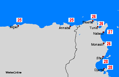 Algeria, Tunesia Sea Temperature Maps